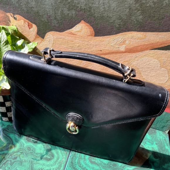 Black Leather Briefcase with Horse Head Closure - Picture 3 of 9